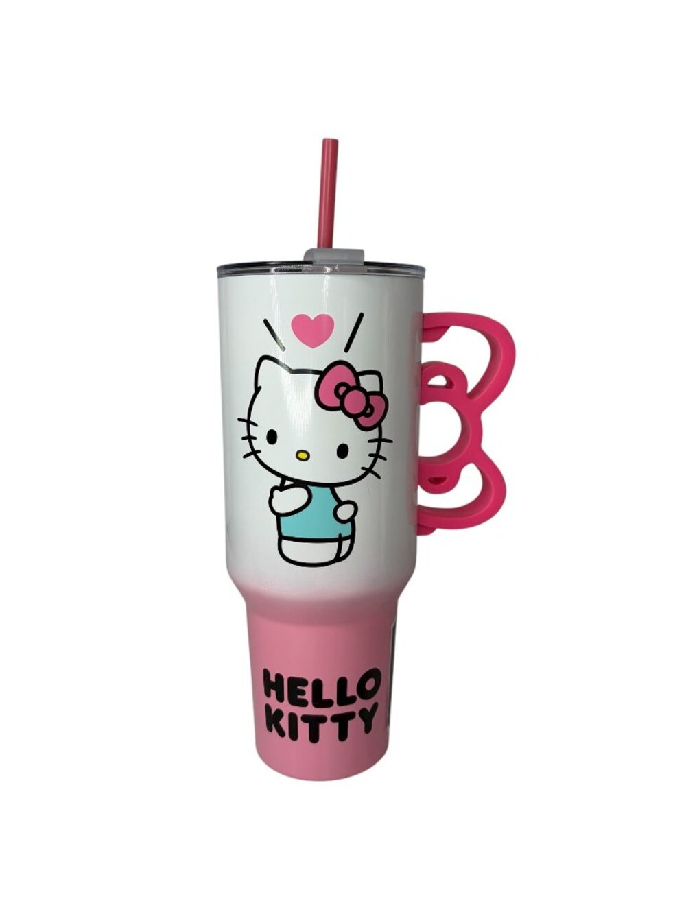 RARE Hello Kitty 40oz Tumbler with Straw Pink White Ombre Bow Handle New